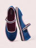 CUCCOO DOLLMOD Women's Navy Blue Elegant Velvet Classic Comfortable Velvet Mary Jane Flat Shoes For Christmas Spring Shoes